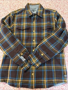 Toad&Co Brown Plaid Button-Front Shirt with Blue and Yellow Accents